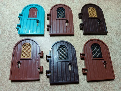 LEGO  LOT 6 DOOR ROUND TOP 1X4X6 WINDOW KEYHOLE LATTICE #40241 BROWN TURQUOISE