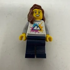 LEGO Minifigure Female Mountain Paint Splatter Shirt Brown Wavy Hair Blue Legs