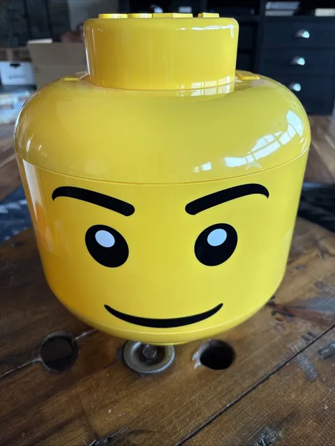 2013 LEGO Yellow 12” Head Sort & Store w/2 Trays, Handle, Plastic Brick Storage