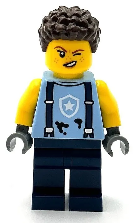 Lego New Police Mechanic Female Bright Light Blue Shirt w/ Suspenders Minifig