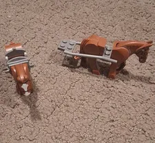 LEGO Brown Horse Animal Figures w/ Gray Saddles, Plastic, Bulk Lot, 2 Pieces