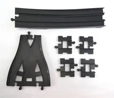 Lego Duplo Black Train Track Junction, Bridge End, and 4 Short Straight Track