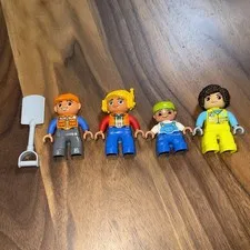 Lot Of 4 Lego Duplo Characters Figures Plus Duplo Shovel Tool in Good condition!