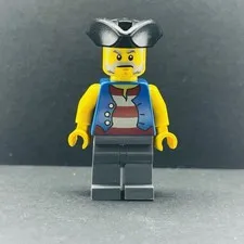 Lego Minifigure Pirate - Male, Black Tricorne Hat, Blue Vest over Red pi186 