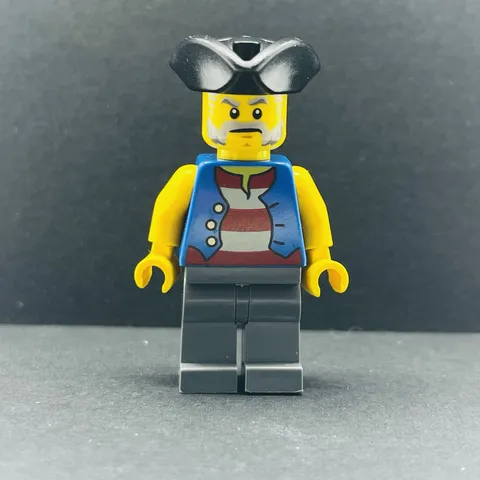 Lego Minifigure Pirate - Male, Black Tricorne Hat, Blue Vest over Red pi186 