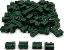 Lego 100 New Dark Green Bricks Modified 1 x 2 with Masonry Profile Parts