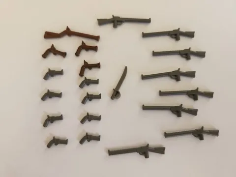Lego Minifigure Weapon Gun Lot - 9 Long & 11 Hand - One Sword - Western & Pirate