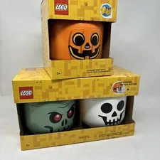 LEGO Halloween Storage Heads LOT, Size Small - Skeleton, Zombie & Pumpkin, NEW