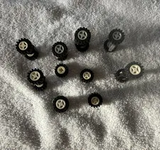 LEGO Wheel & Axle Vehicle Parts Lot - Black/White/Light Gray Plastic in Bag