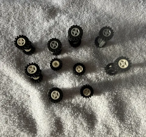 LEGO Wheel & Axle Vehicle Parts Lot - Black/White/Light Gray Plastic in Bag