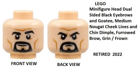 LEGO Minifigure Head Dual Sided Black Eyebrows and Goatee, Medium Nougat Cheek