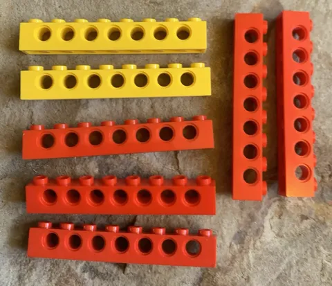 LEGO Technic Brick 1 x 8 with Holes. QTY 7. Part No. 3702