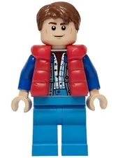 LEGO® Minifig sc138 - Marty McFly - Red Puffer Vest over Sand Blue Jacket