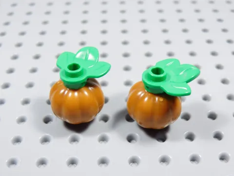 LEGO Lot of 2 Dark Orange Pumpkin w/ Leaf Food Accessory Minifig BT