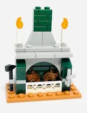 LEGO Custom Fireplace w/ Flames Candles - Dark Green Lodge Rustic Western Castle