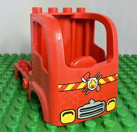 Lego Duplo Fire Truck Body 4 x 4 Red Flatbed  - Fire Logo Pattern - 10593