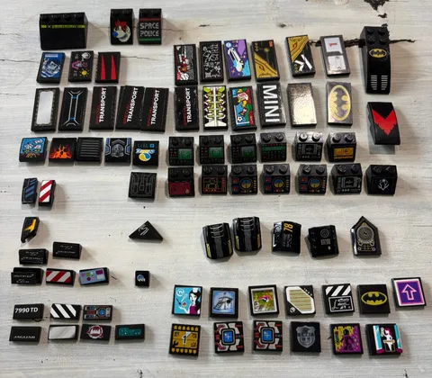 78x LEGO Black Printed Parts Lot Batman Space Police Tiles Slopes Panels