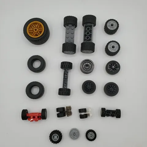 LEGO Wheels Tires Lot (31) pc Axles Rims Gold Technic Car MOC Parts Pack CLEAN