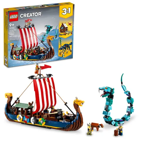 LEGO Creator 3 in 1 Viking Ship Midgard Serpent 31132 Kids Toy Transforms House