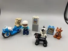 Lego Duplo Dog & Cat Pets LOT + Lost Dog & Motorcycle Cop w/ picture blocks