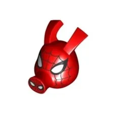 LEGO - Minifig, Head Pig, Long Snout & Ears w/ Black Eyes & Spider-Man Web - Red