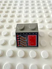 LEGO Slope 45 2x2 w Red Rectangle. Buttons, Copper and White Circuitry 3039px10