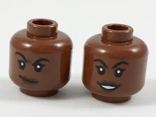 LEGO Reddish Brown Minifigure, Head Dual Sided Female, Black Eyebrows, Dark Brow