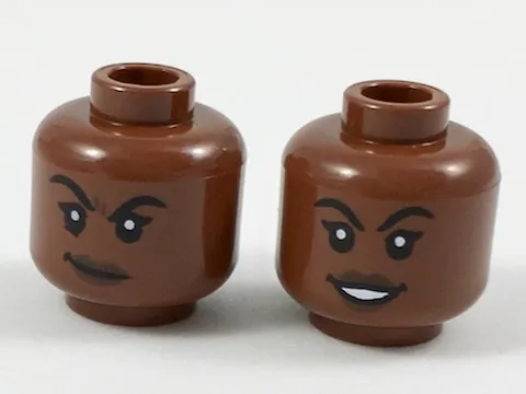 LEGO Reddish Brown Minifigure, Head Dual Sided Female, Black Eyebrows, Dark Brow