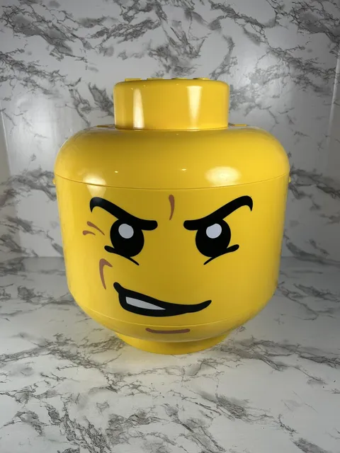 LEGO Yellow Minifigure Head Sorting Storage Container Angry Mad Face 2010