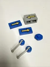 LEGO Space Blue Antenna with Gray Lever, Blue 1x2 Tile w/Yellow Arrow, Etc