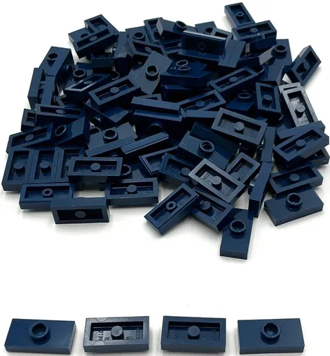 Lego 100 New Dark Blue Plates Modified 1 x 2 with 1 Stud without Groove Parts