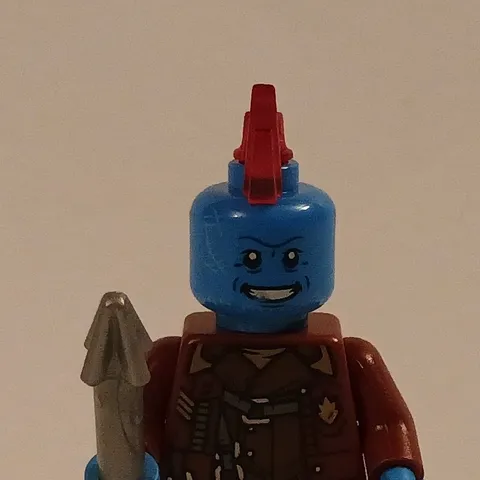 LEGO Yondu Minifigure Blue Head Red Mohawk Brown Outfit w/ Gray Spear