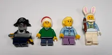 4 LEGO City Holiday Minifigures Easter Bunny Santa Sweater Girl Zombie Pirate