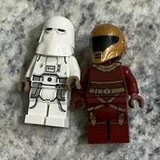 LEGO Minifigure Lot of 2 White Armor Figure & Red Figure Gold Helmet Plastic