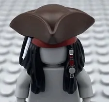 LEGO Captain Jack Sparrow Minifigure Tricorne Pirate Hat w/ Hair Headgear PART