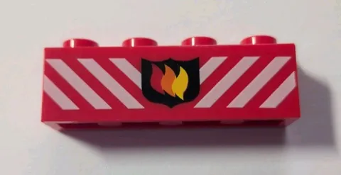 LEGO 1x4 Red Brick with Fire Logo and White Warning Danger Stripes