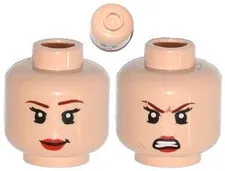 Minifigure, Head Dual Sided Female Brown Eyebrows, Eyelashes, Red Lip - New LEGO