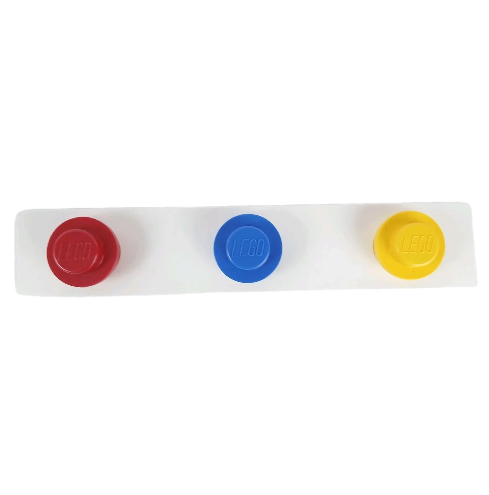 LEGO® Collection WALL HANGER RACK 3 Knobs Primary Red Blue Yellow on White