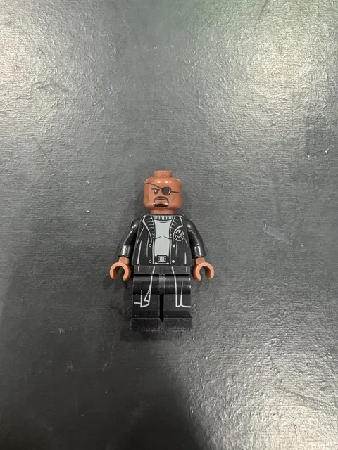 LEGO Minifigure Nick Fury - Gray Sweater and Black Trench Coat, No Shirt Tail
