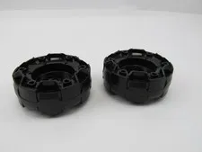 Lego Lot of 2 Black Wheel Hard Plastic Treaded w/ 7 Pin Holes & 6 Sm Holes 11094