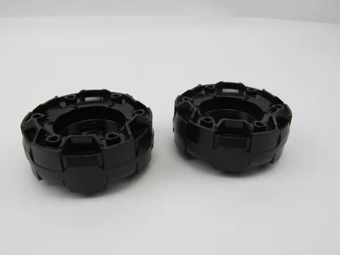 Lego Lot of 2 Black Wheel Hard Plastic Treaded w/ 7 Pin Holes & 6 Sm Holes 11094