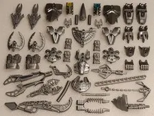 46 Lot Lego Silver Bionicle Masks Torsos Feet Hands Weapons Claws Technic Robot