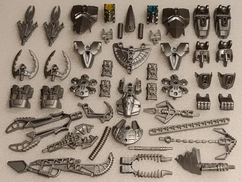 46 Lot Lego Silver Bionicle Masks Torsos Feet Hands Weapons Claws Technic Robot