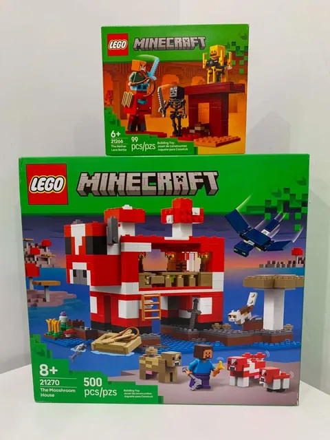Minecraft LEGO Sets 21270 Mooshroom House & 21266 Nether Lava Battle, New In Box