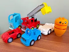 Lego Duplo Lot of 15 Semi Truck Fire Car Trailer Vehicles Ladder