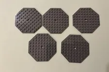 Lego Part 89523 Plate, Modified 10x10 Octagonal Dark Bluish Gray Lot Of 5
