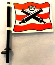 VINTAGE LEGO FLAG with CROSSED CANNONS OVER RED STRIPES PATTERN