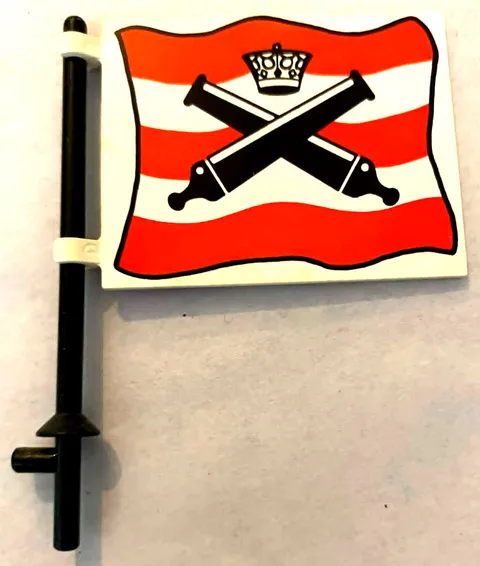 VINTAGE LEGO FLAG with CROSSED CANNONS OVER RED STRIPES PATTERN