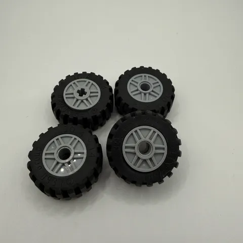 4 LEGO Tire 30.4 x 14 Wheel With Light Blue Gray Rims 59881 Pin Hole