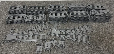 Lot of Lego Dark Gray Train Tracks 20 Straight 42 Curved 2 Switch 4 Flex 68 Pcs